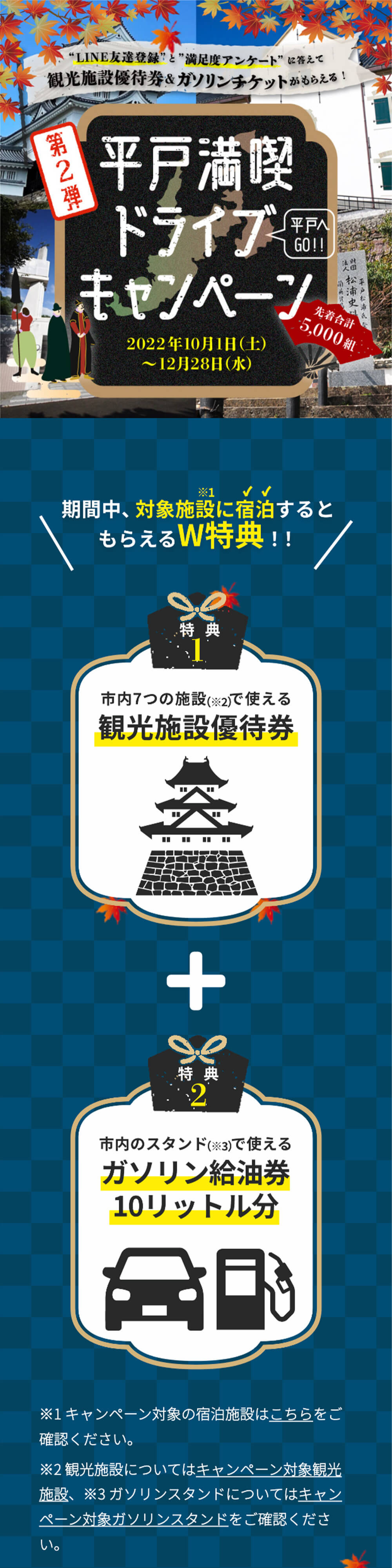 第二弾平戸満喫ドライブキャンペーンのウェブサイトスマホ版の一部